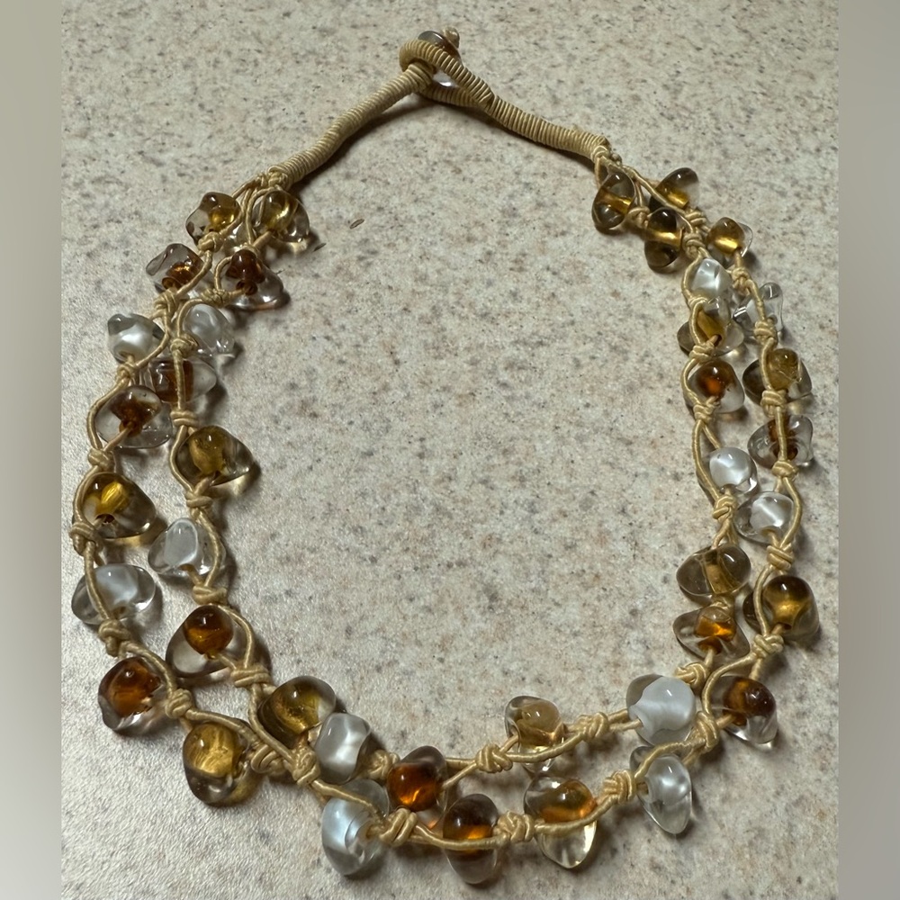 Antique Baroque Glass Beaded Multi-Strand Necklace Amber Clear Statement Jewelry - Picture 6 of 8